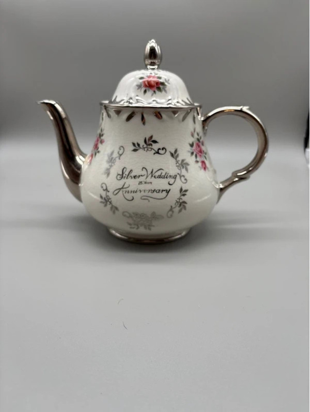 Arthur Wood England #5506 Teapot, Silver 25th Anniversary, New! Silver Accents